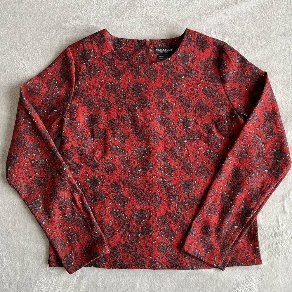Wear & Flair New York Red Floral Long Sleeve Top XL